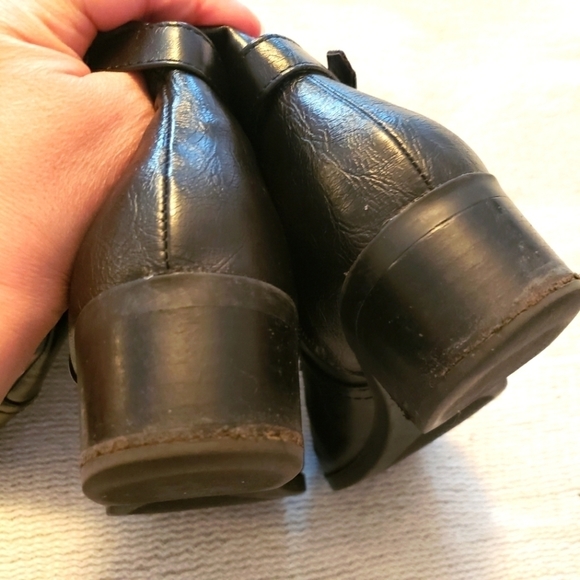 Unisa equestrian black vegan leather boots with goldtone buckles stacked heel - Picture 6 of 8